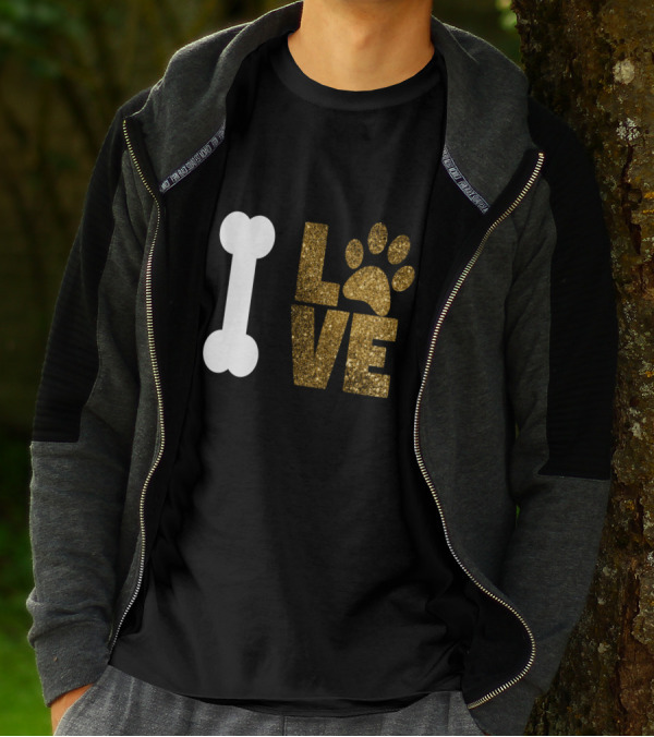 Bone And Glitter Paw Love Dog T-Shirt