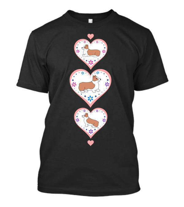 Corgi Dog Hearts With Floral Accents On Pink Background Notebook T-Shirt