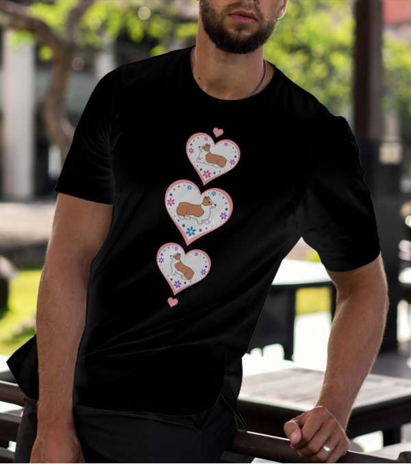 Corgi Dog Hearts With Floral Accents On Pink Background Notebook T-Shirt