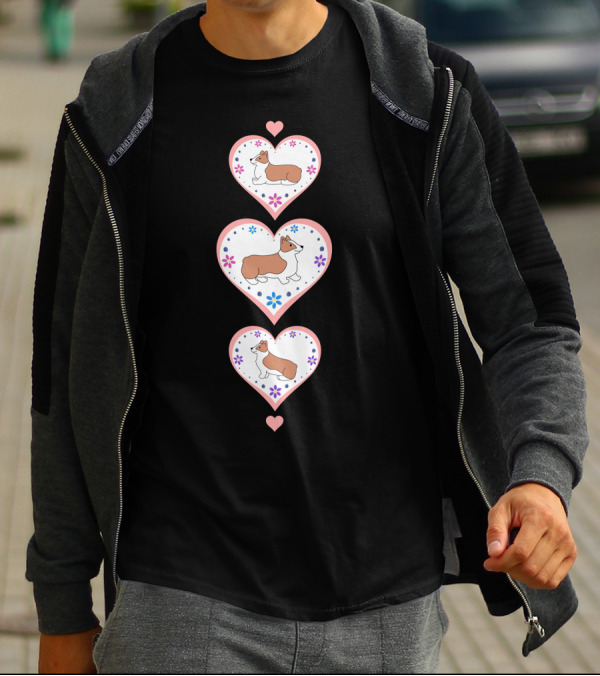 Corgi Dog Hearts With Floral Accents On Pink Background Notebook T-Shirt
