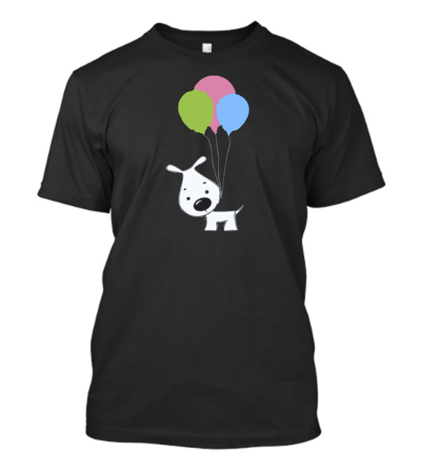 Dog With Colorful Balloons Floating Cartoon T-Shirt