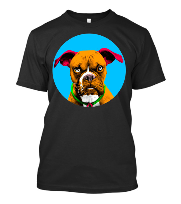 Boxer Dog With Red Ears In Blue Bubble Circle T-Shirt