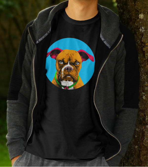 Boxer Dog With Red Ears In Blue Bubble Circle T-Shirt