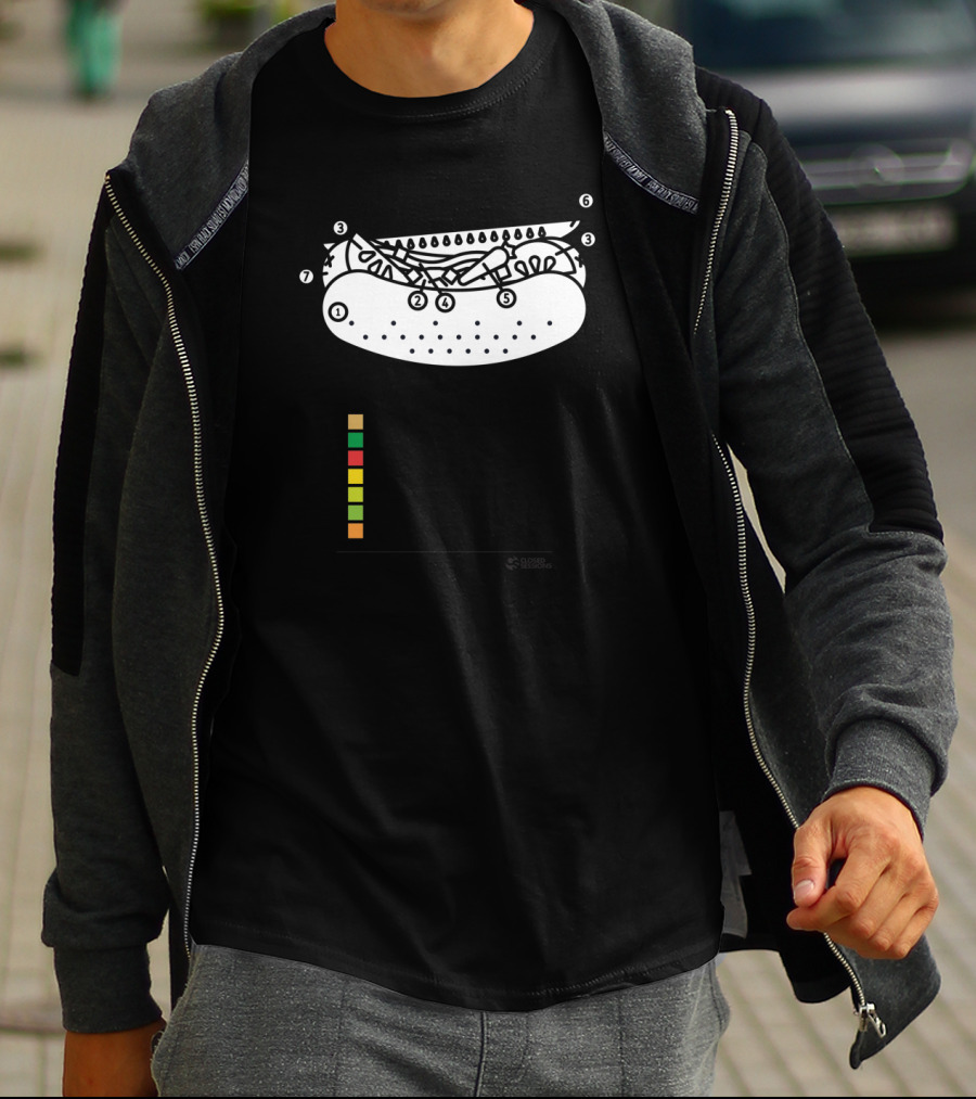 Chicago Dog Paint By Number Poppyseed Bun Green Relish Tomato Mustard Sport Pepper Pickle Kosher Hot Dog T-Shirt