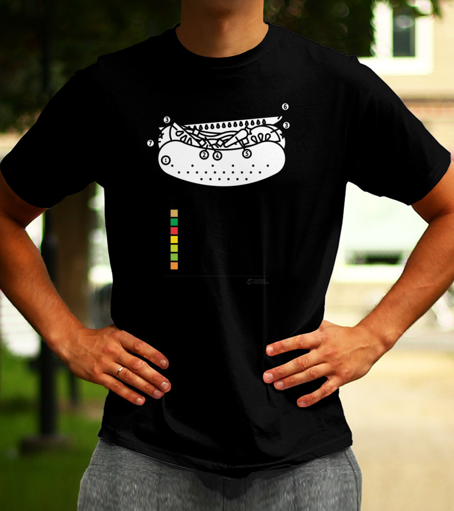 Chicago Dog Paint By Number Poppyseed Bun Green Relish Tomato Mustard Sport Pepper Pickle Kosher Hot Dog T-Shirt