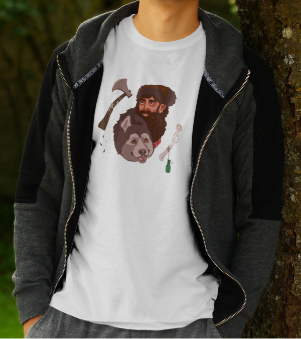 Lumberjack Dog And Bone With Axe And Flask T-Shirt