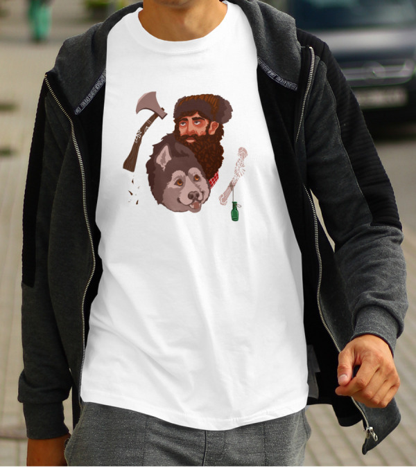 Lumberjack Dog And Bone With Axe And Flask T-Shirt