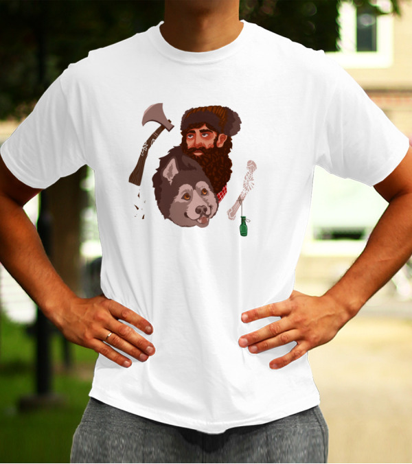 Lumberjack Dog And Bone With Axe And Flask T-Shirt
