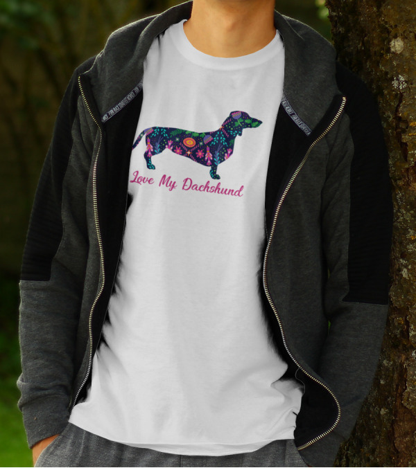 Bright Floral Dachshund Silhouette - Love My Dachshund T-Shirt