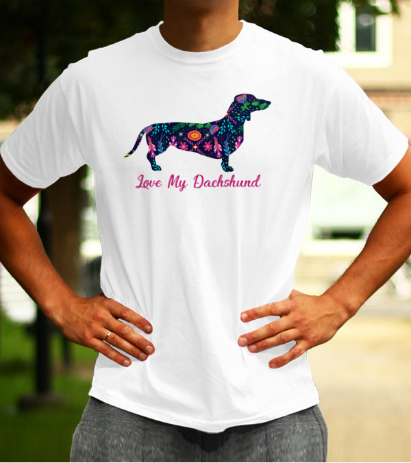 Bright Floral Dachshund Silhouette - Love My Dachshund T-Shirt