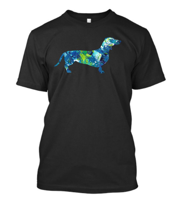 Painted Dachshund Blue Green Abstract T-Shirt