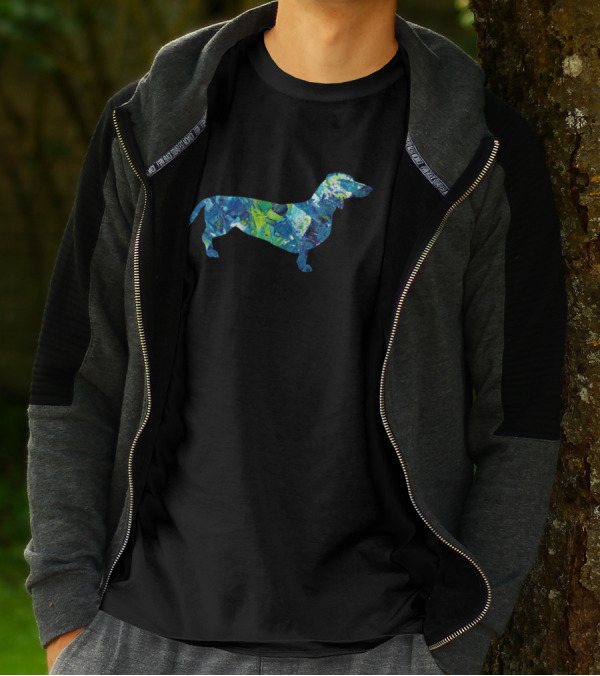 Painted Dachshund Blue Green Abstract T-Shirt