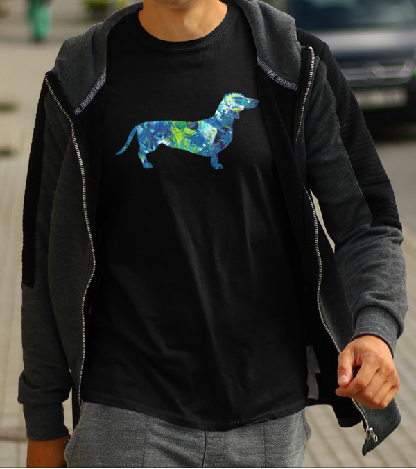 Painted Dachshund Blue Green Abstract T-Shirt