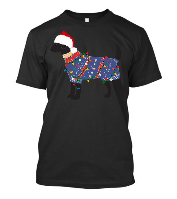 Black Lab Festive Christmas Lights Sweater Santa Hat T-Shirt