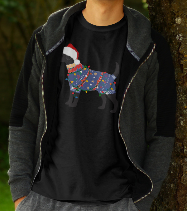 Black Lab Festive Christmas Lights Sweater Santa Hat T-Shirt