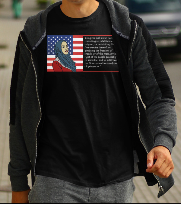 First Amendment Flag With Hijab Woman And Freedom T-Shirt