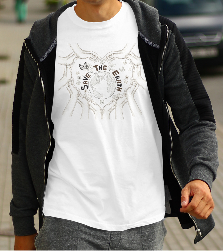 Save The Earth Hands Forming Heart With Globe And Butterflies T-Shirt