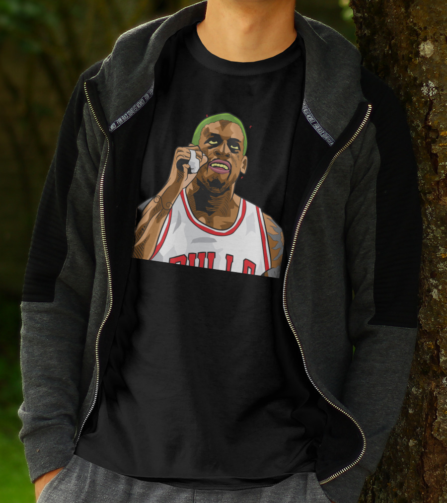 Mitchell And Ness Dennis Rodman Bulls Iconic Green Hair Basketball Legend T-Shirt