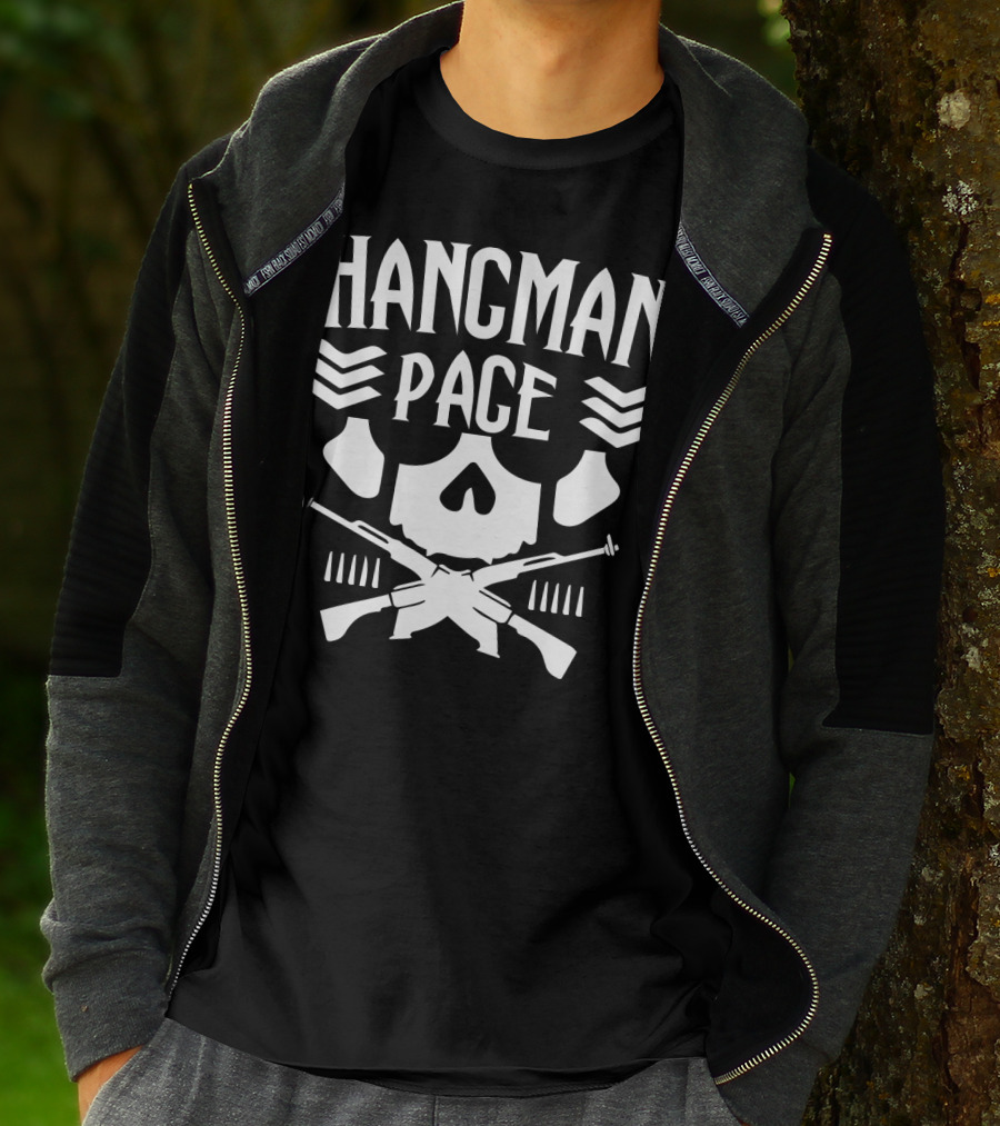 HANGMAN PAGE Skull Crossed Guns Chevrons T-Shirt