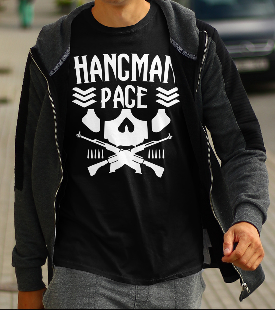 HANGMAN PAGE Skull Crossed Guns Chevrons T-Shirt