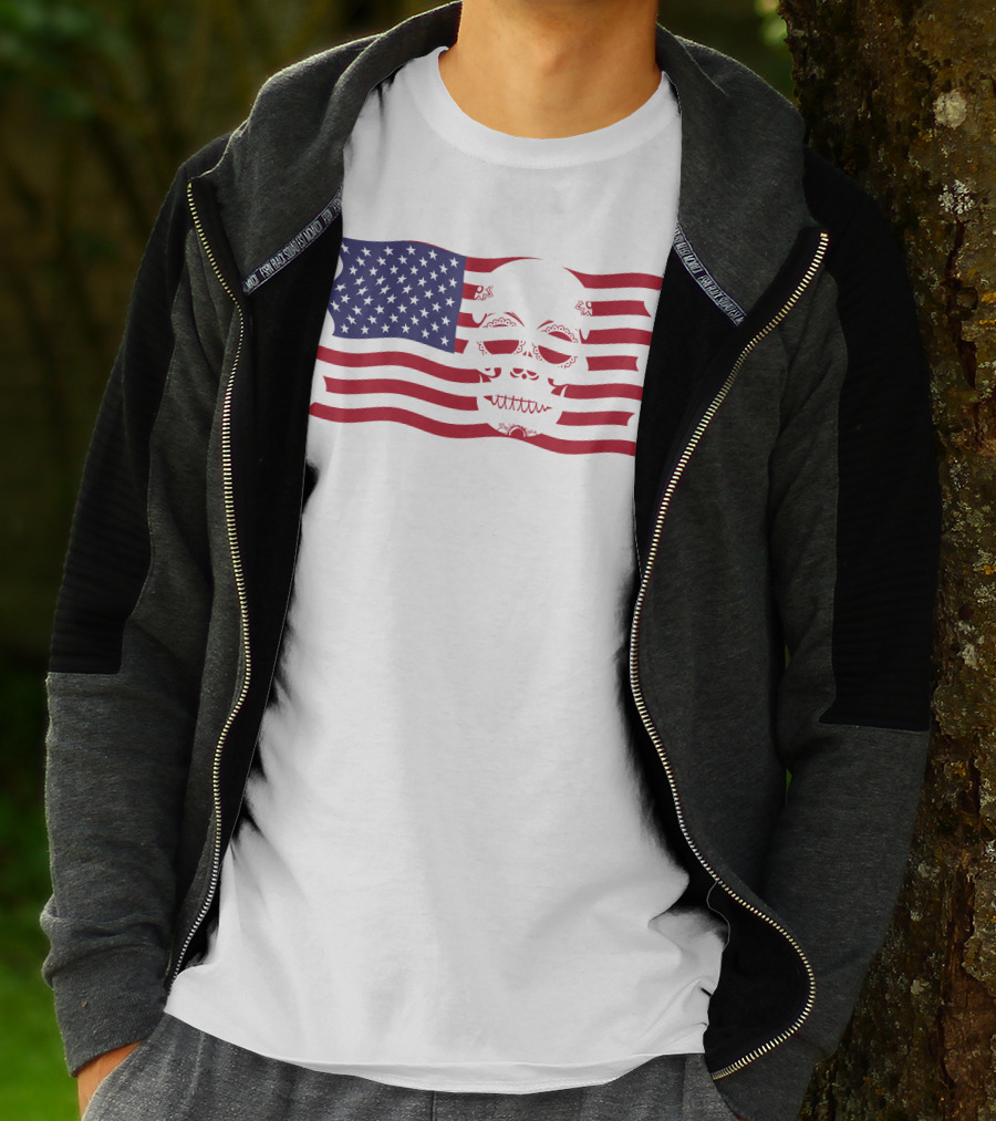 Hold The Line Thin Blue Line Skull USA Flag T-Shirt