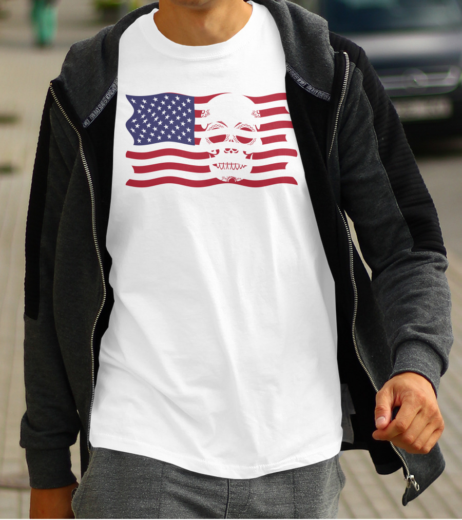 Hold The Line Thin Blue Line Skull USA Flag T-Shirt