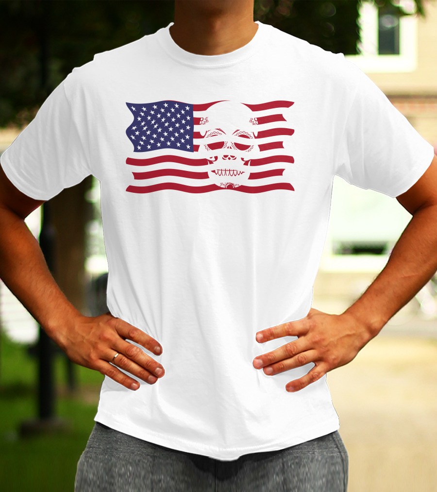 Hold The Line Thin Blue Line Skull USA Flag T-Shirt