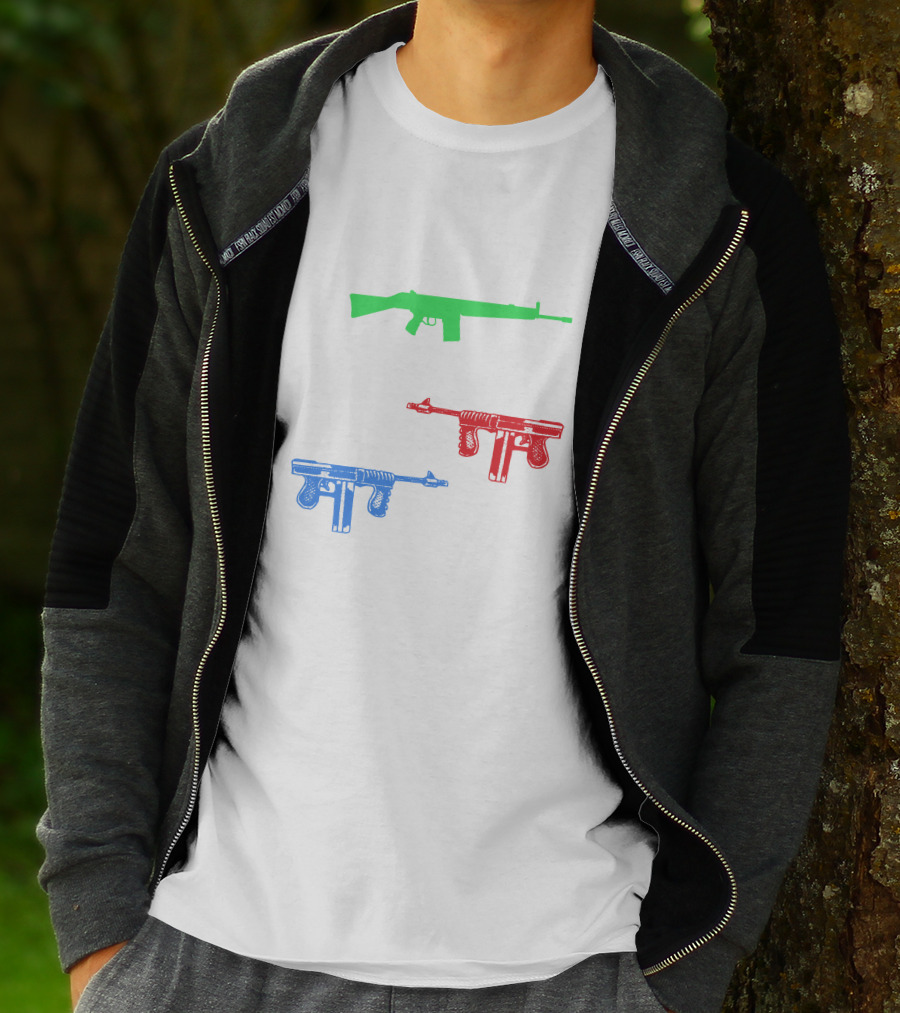 One Gun Two Gun Red Gun Blue Gun Custom Multicolor Firearms T-Shirt