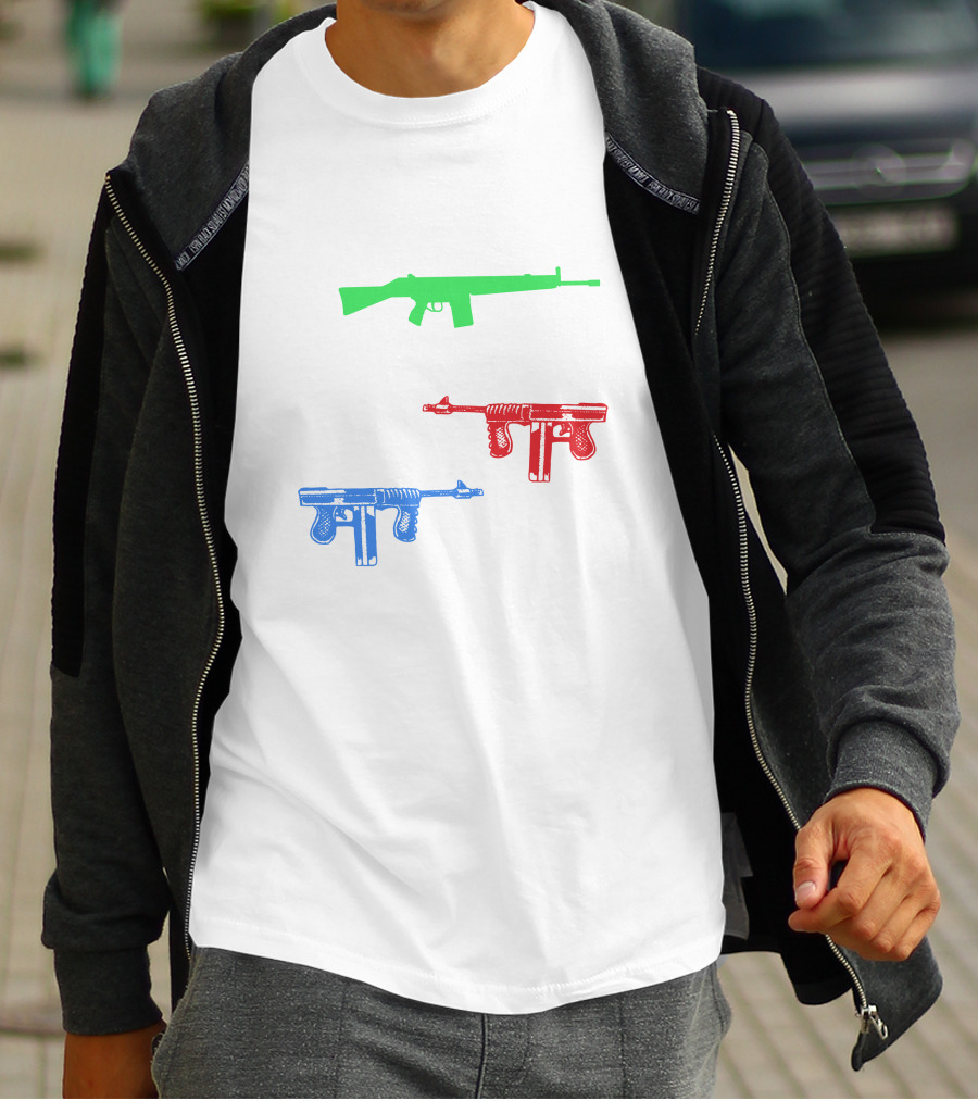 One Gun Two Gun Red Gun Blue Gun Custom Multicolor Firearms T-Shirt