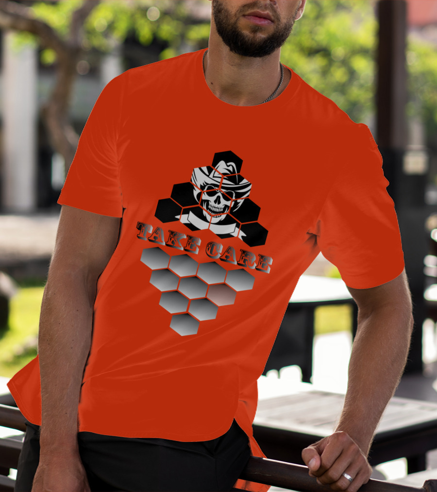 Take Care Hexagonal Cowboy Skull T-Shirt