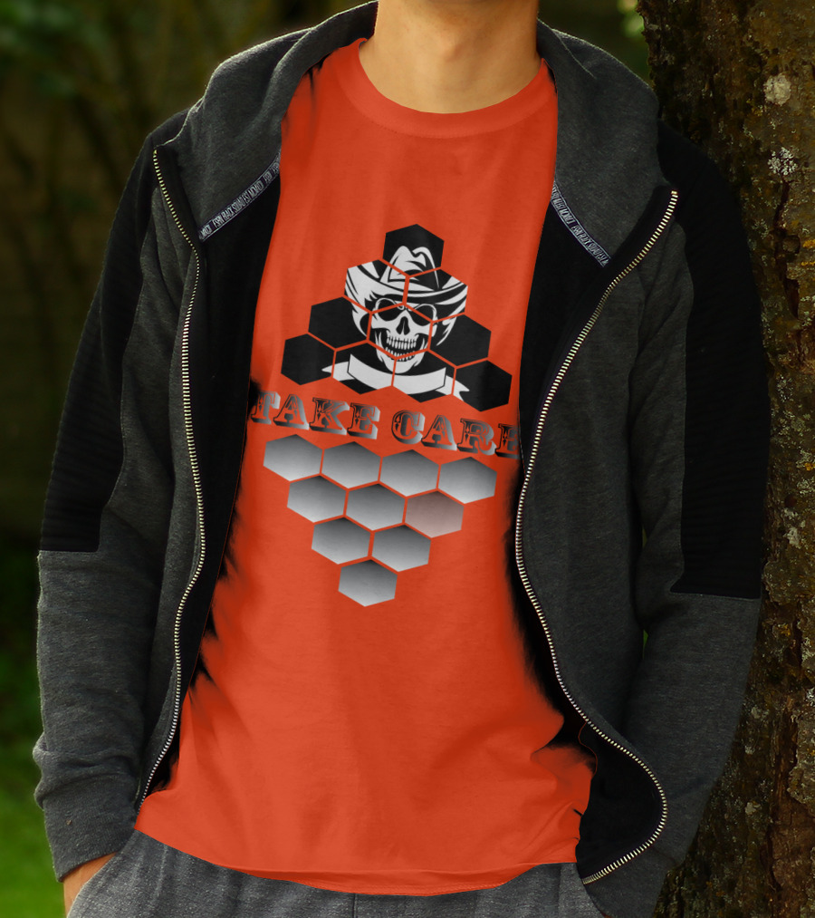 Take Care Hexagonal Cowboy Skull T-Shirt