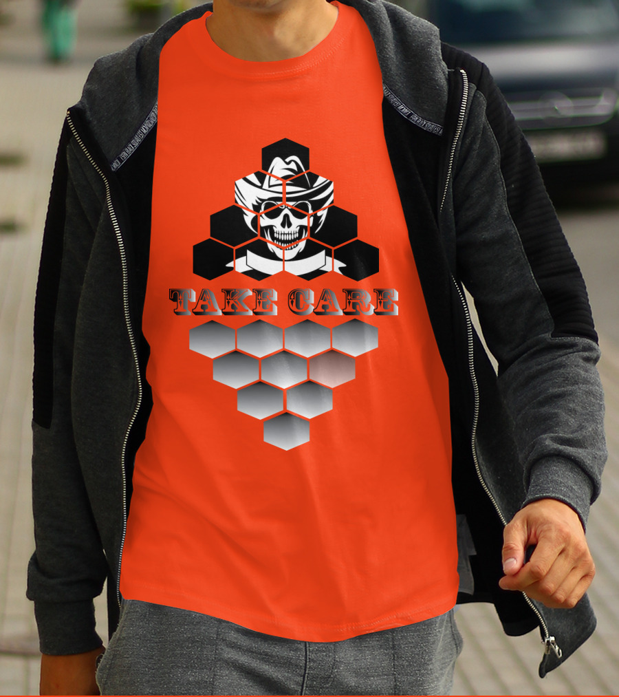 Take Care Hexagonal Cowboy Skull T-Shirt