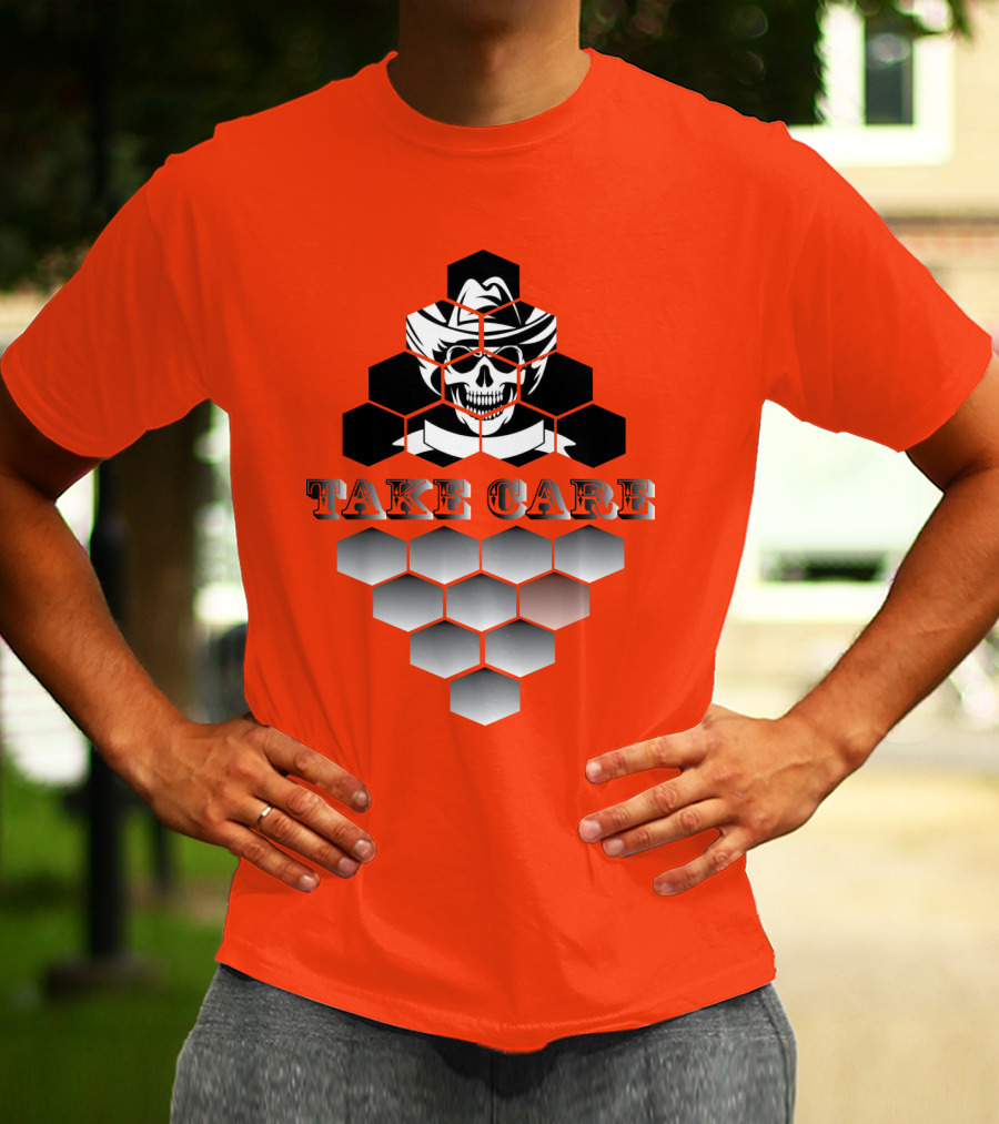 Take Care Hexagonal Cowboy Skull T-Shirt