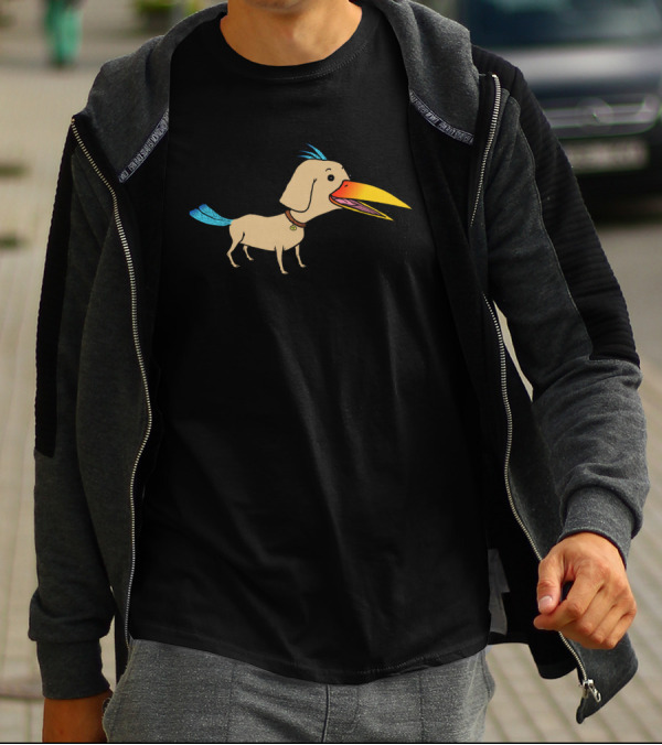 Whimsical Happy Bird Dog With Colorful Beak And Tail T-Shirt