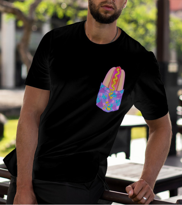Pocket Hot Dog Retro Pattern Fun T-Shirt