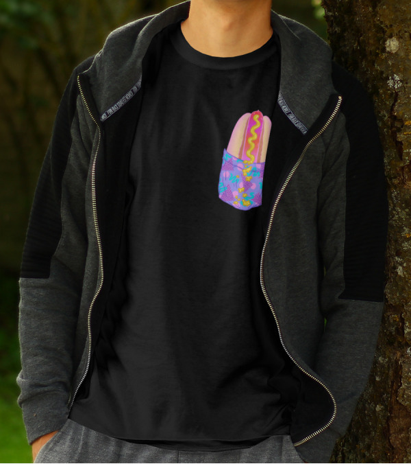 Pocket Hot Dog Retro Pattern Fun T-Shirt