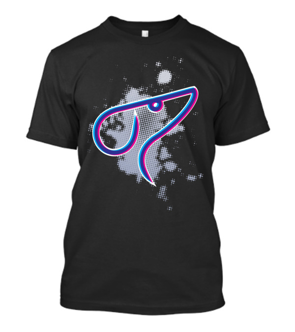 One Line DOG Halftone Pattern Graphic With Neon Blue And Pink Line T-Shirt