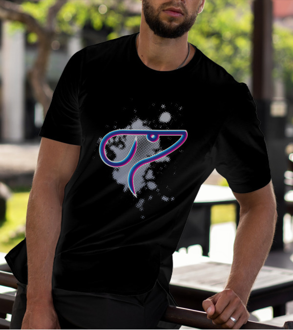 One Line DOG Halftone Pattern Graphic With Neon Blue And Pink Line T-Shirt