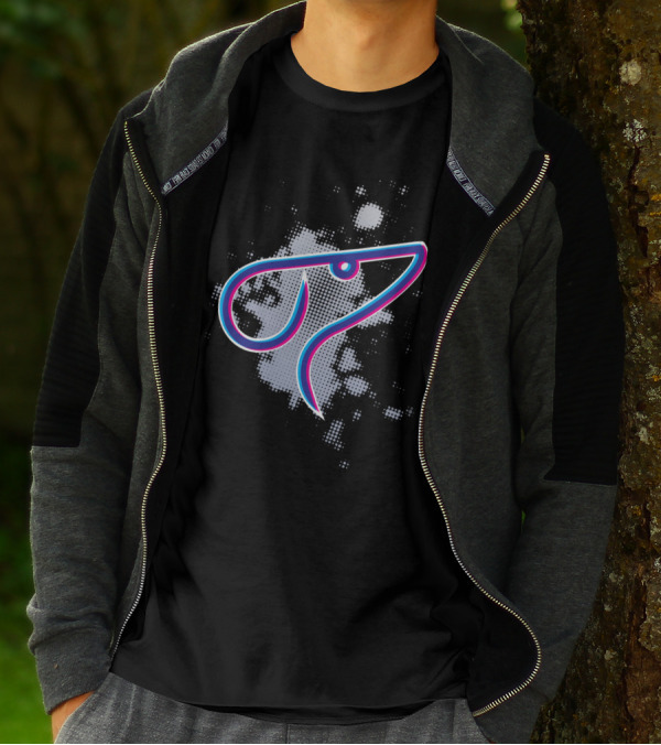One Line DOG Halftone Pattern Graphic With Neon Blue And Pink Line T-Shirt