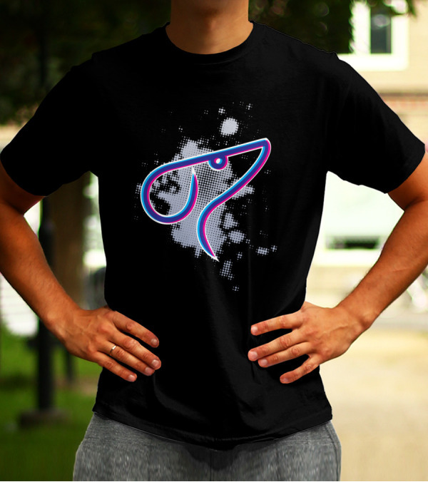 One Line DOG Halftone Pattern Graphic With Neon Blue And Pink Line T-Shirt