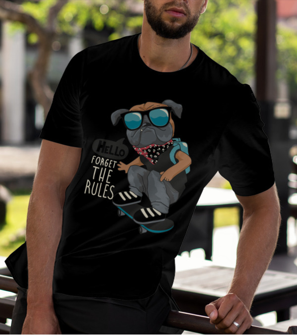 Forget The Rules Cool Dog Skateboard Style With Sunglasses And Bandana T-Shirt
