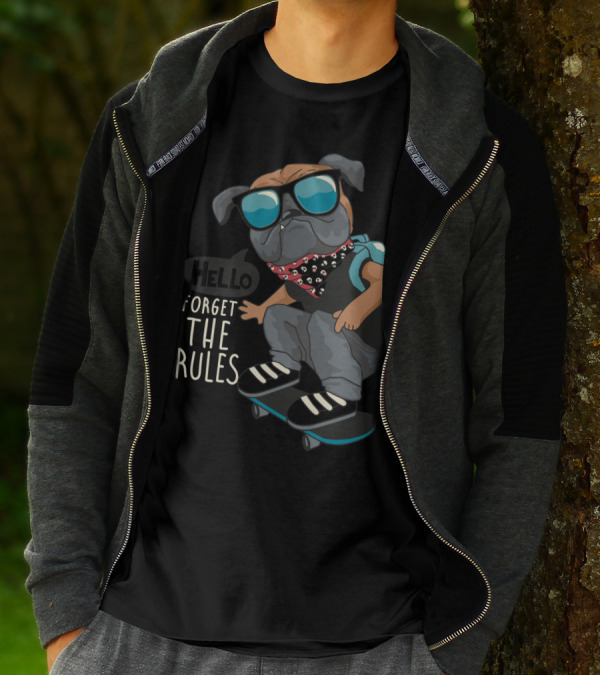Forget The Rules Cool Dog Skateboard Style With Sunglasses And Bandana T-Shirt