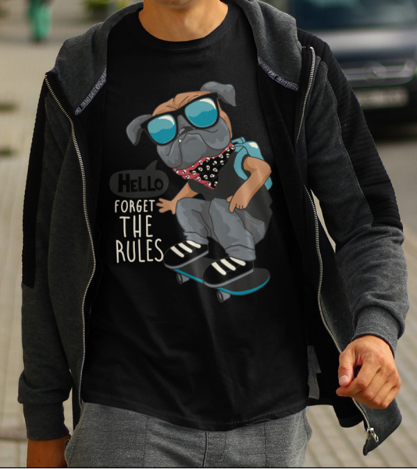 Forget The Rules Cool Dog Skateboard Style With Sunglasses And Bandana T-Shirt