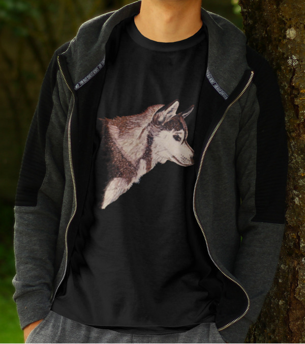 Husky 3 Dog Realistic Side Profile T-Shirt