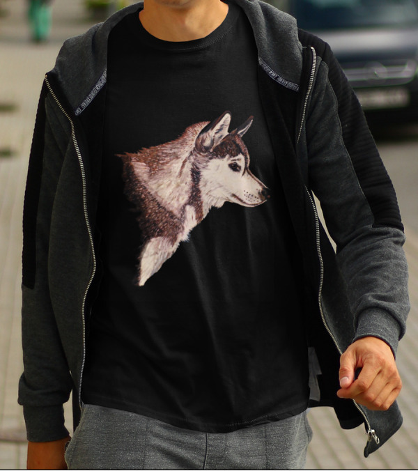 Husky 3 Dog Realistic Side Profile T-Shirt