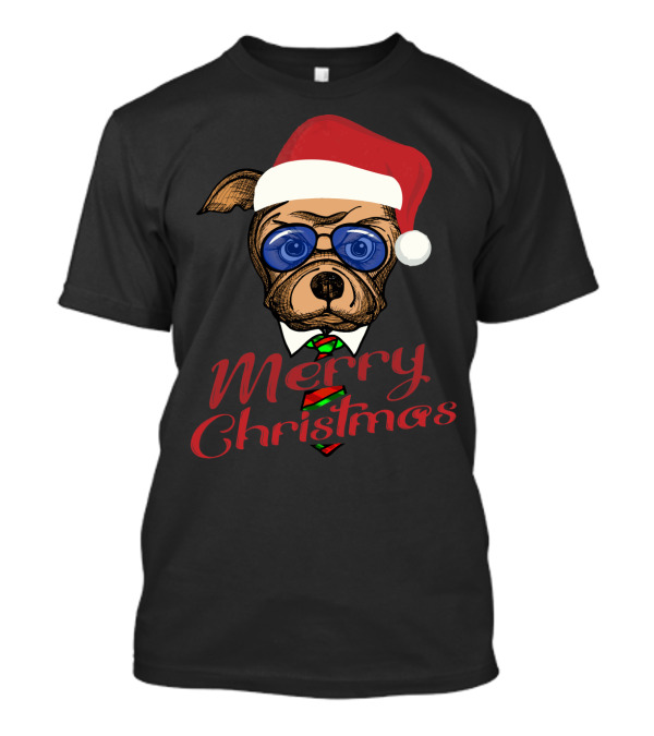 Merry Christmas Santa Dog With Sunglasses And Red Santa Hat T-Shirt