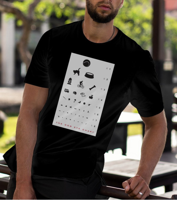 The Dog Eye Chart With Ball Bowl Hydrant Bone Icons For Canine Vision Test T-Shirt