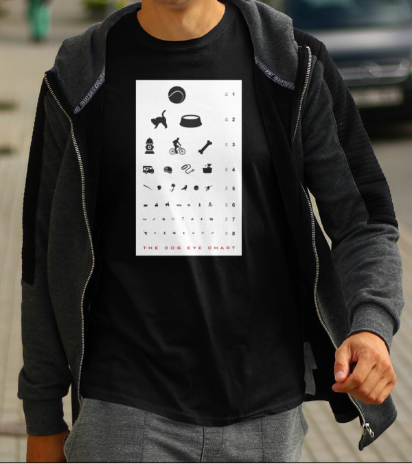 The Dog Eye Chart With Ball Bowl Hydrant Bone Icons For Canine Vision Test T-Shirt