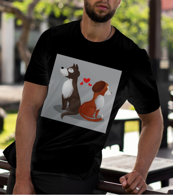 Cartoon Dogs With Hearts In Love Scene T-Shirt