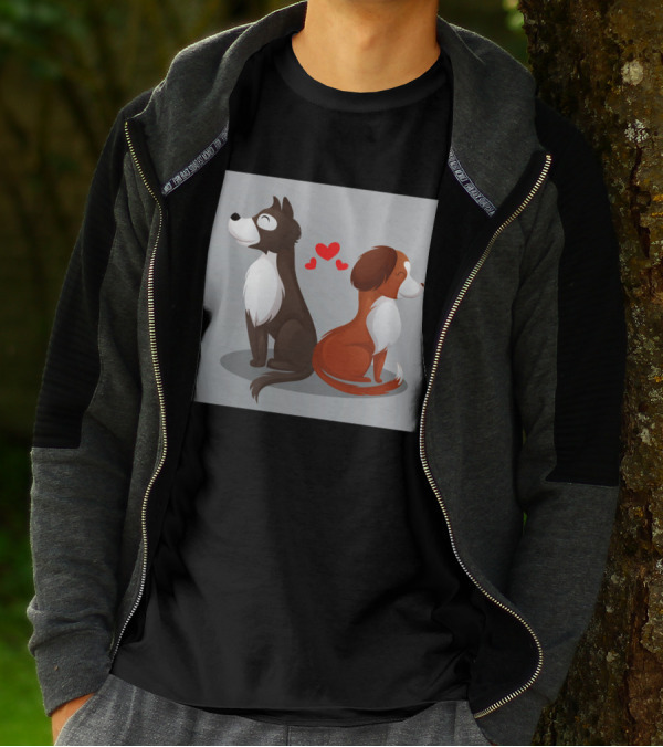 Cartoon Dogs With Hearts In Love Scene T-Shirt